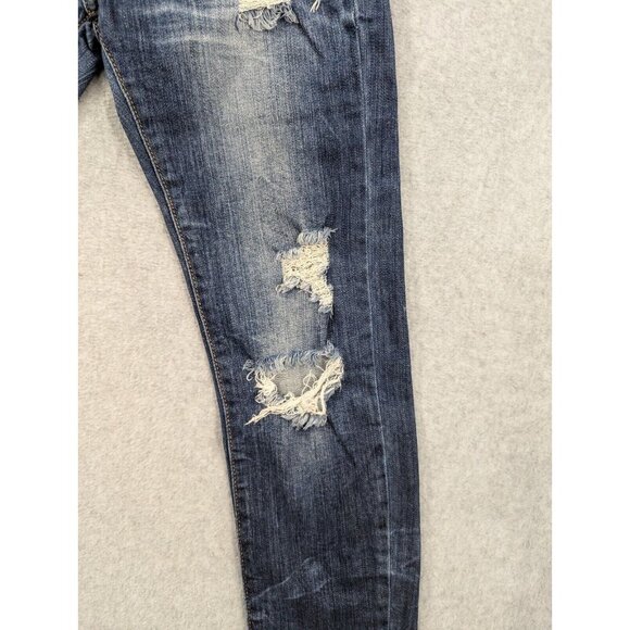 Machine Nouvelle Mode Jeans Womens SZ 30 Blue Destressed Whiskers Tapered Faded - Picture 5 of 16